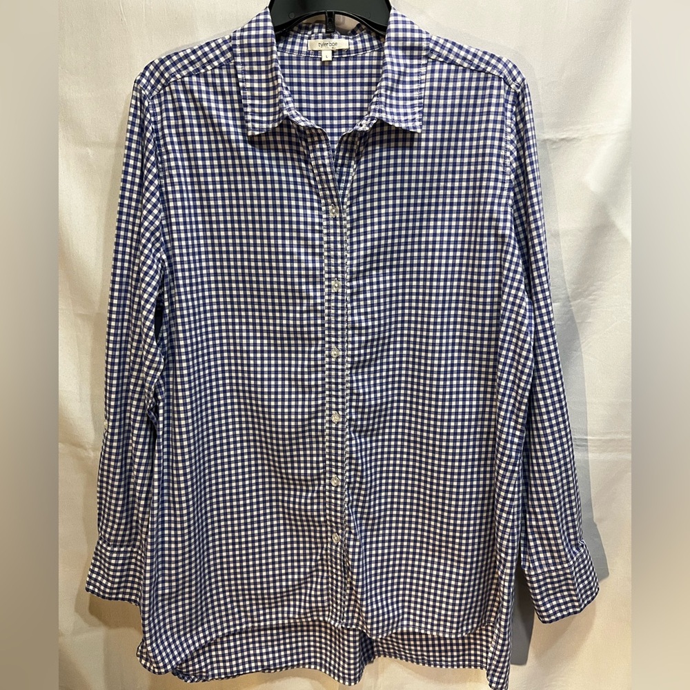 Tyler Boe Blue and White Gingham Button Down Cotton Shirt Size L